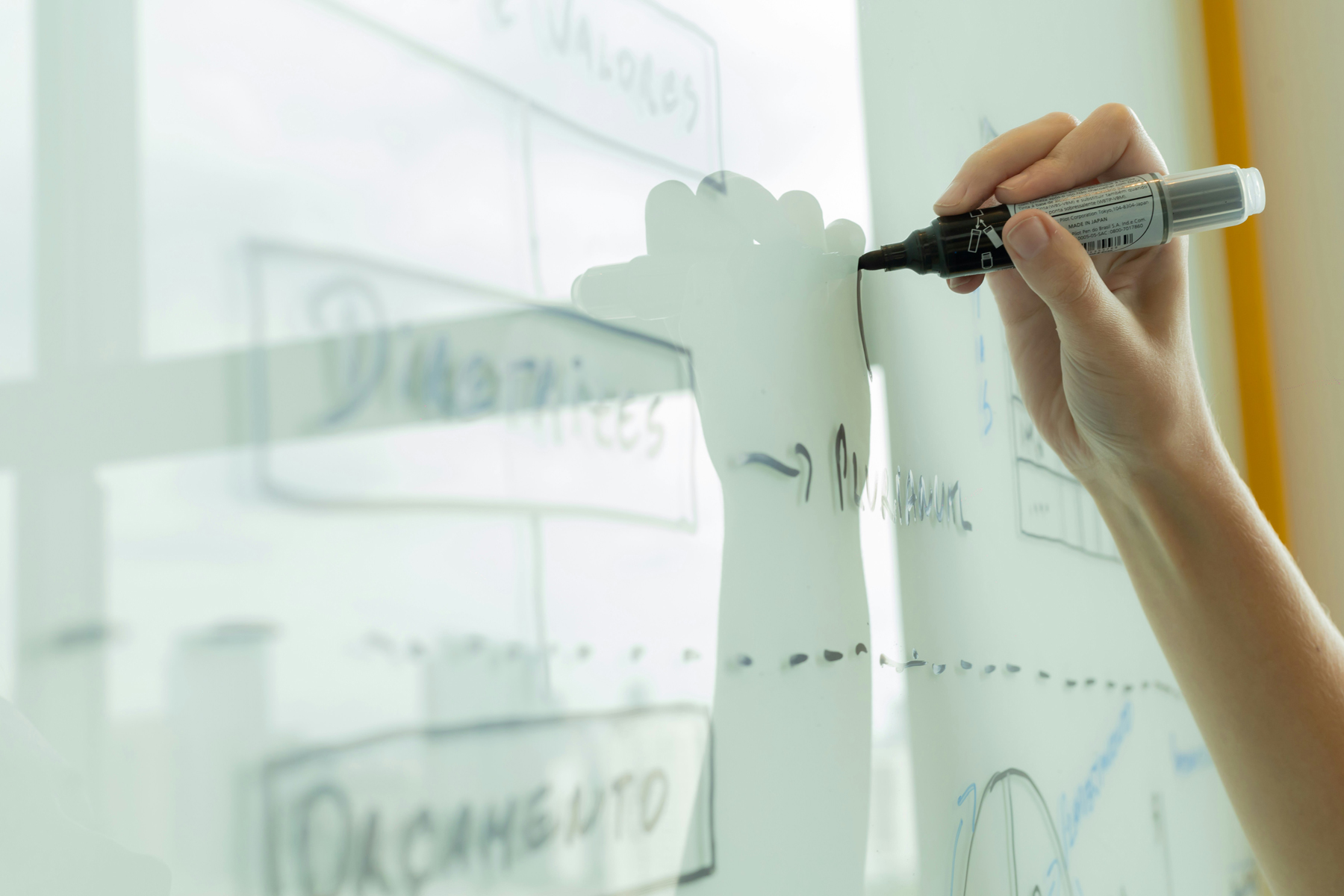 Whiteboard mit Reinigungsspuren in einem Büro